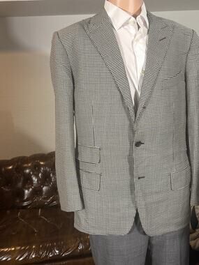 Tom Ford Wool Silk Summer Houndstooth Blazer 56 Peak Lapel 46R